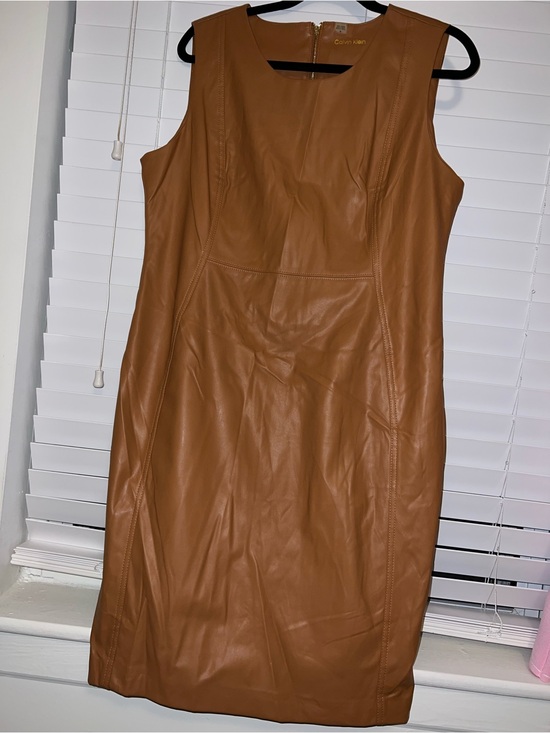 Calvin Klein Dresses & Skirts - Calvin Klein Tan Faux Leather Sheath Dress